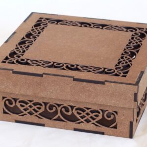 Scrollwork laser-cut MDF decorative box with removable lid