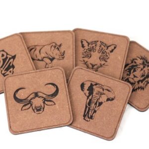 Laser engraved Big 5 MDF coaster set