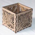 Small laser-cut MDF T-light holder with leaf pattern