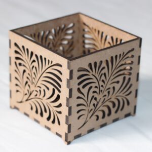Small laser-cut MDF T-light holder with leaf pattern