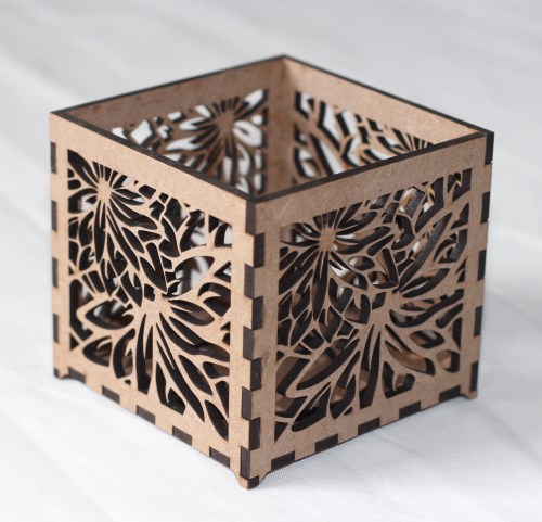 Decorative floral laser-cut T-light candle holder Small T-light holder with floral pattern